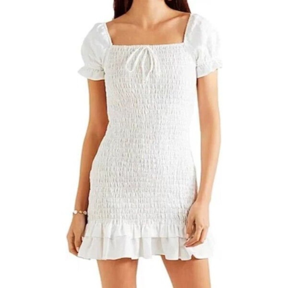 Faithfull the Brand Women's Linen Smocked Shirred Dress White Size Small